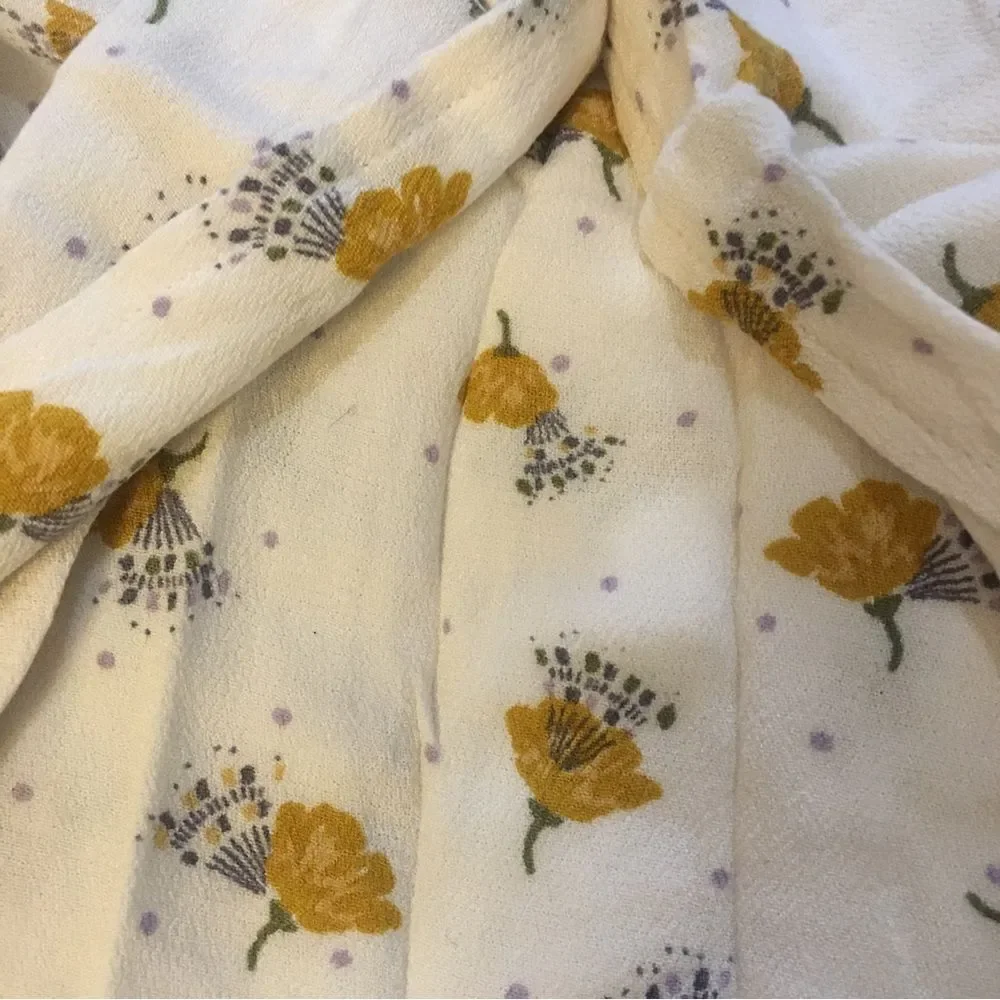 Free People sz 8 off white beige cream yellow floral mini dress long sleeve